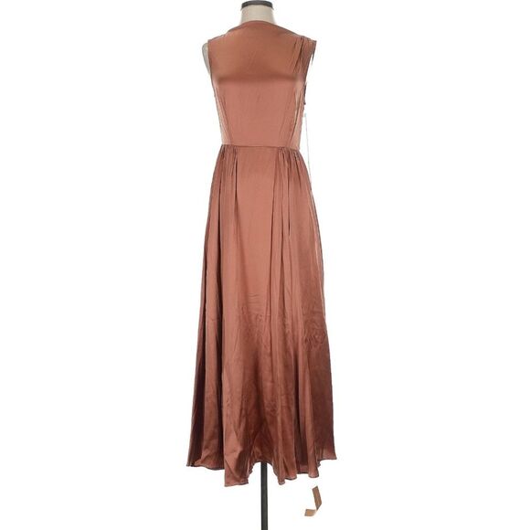 Reformation Rose Gold Bronze 100% Sleeve Sleeveless Minimalist Evening Gown Sz4 - Picture 1 of 5